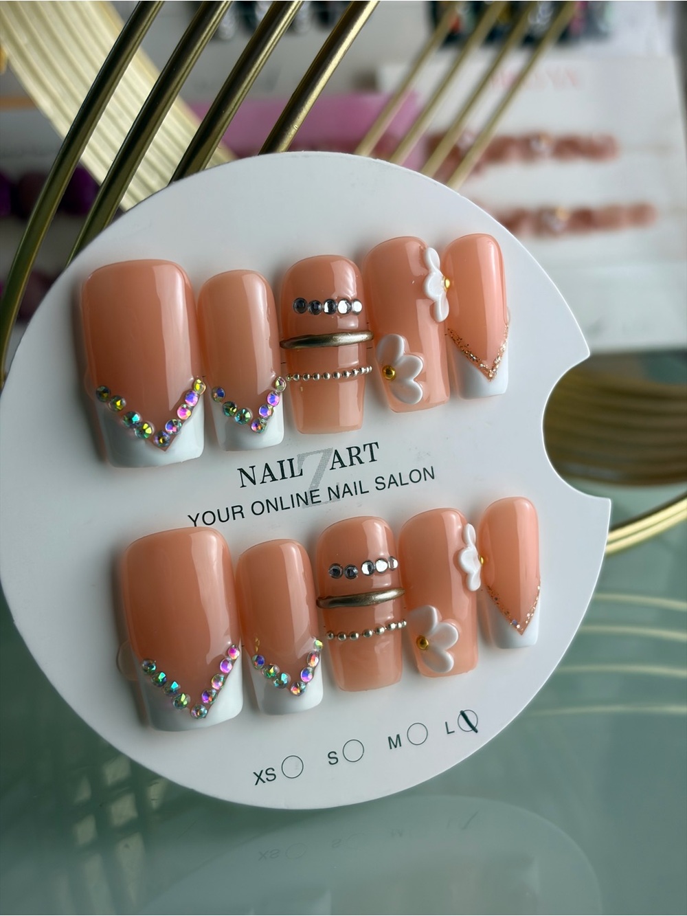 Nude & White Rhinestone Press-On Nail Set - large
